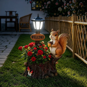 English Elm Cute Squirrel Polyresin Garden Planter with Vintage Lantern Whimsical Patio Accent W5398P487667