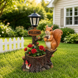 English Elm Cute Squirrel Polyresin Garden Planter with Vintage Lantern Whimsical Patio Accent W5398P487667