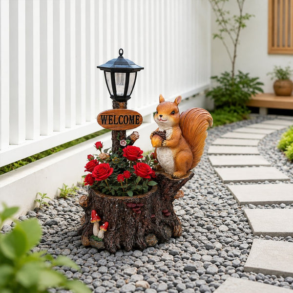 English Elm Cute Squirrel Polyresin Garden Planter with Vintage Lantern Whimsical Patio Accent W5398P487667