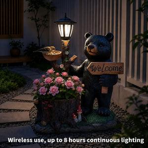 English Elm Decorative Polyresin Black Bear Solar Lantern Planter for Outdoor Garden Lawn W5398P487668
