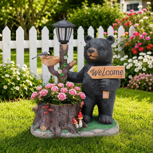 English Elm Decorative Polyresin Black Bear Solar Lantern Planter for Outdoor Garden Lawn W5398P487668