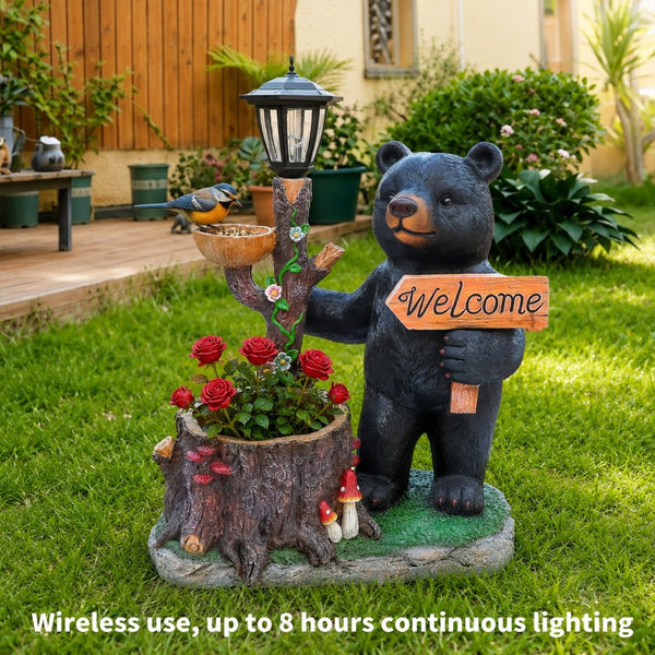 English Elm Decorative Polyresin Black Bear Solar Lantern Planter for Outdoor Garden Lawn W5398P487668