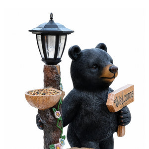 English Elm Decorative Polyresin Black Bear Solar Lantern Planter for Outdoor Garden Lawn W5398P487668