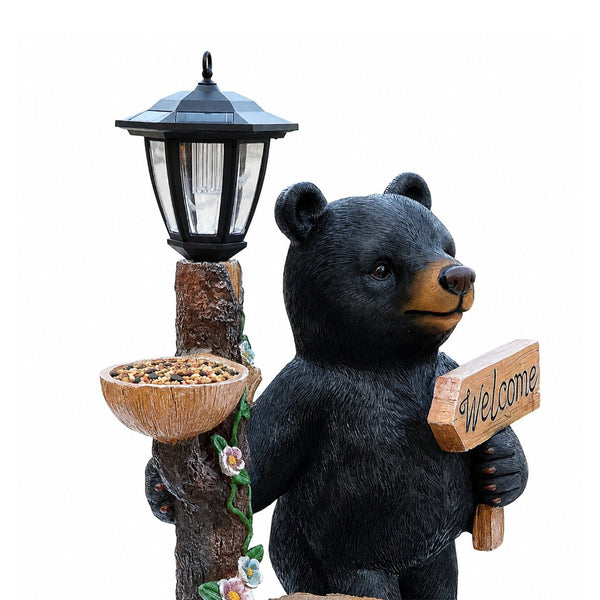 English Elm Decorative Polyresin Black Bear Solar Lantern Planter for Outdoor Garden Lawn W5398P487668