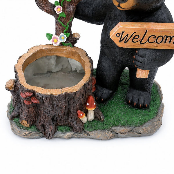 English Elm Decorative Polyresin Black Bear Solar Lantern Planter for Outdoor Garden Lawn W5398P487668