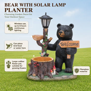 English Elm Decorative Polyresin Black Bear Solar Lantern Planter for Outdoor Garden Lawn W5398P487668