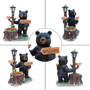 English Elm Decorative Polyresin Black Bear Solar Lantern Planter for Outdoor Garden Lawn W5398P487668