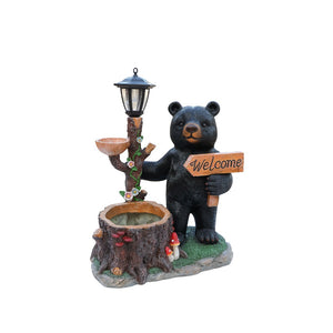 English Elm Decorative Polyresin Black Bear Solar Lantern Planter for Outdoor Garden Lawn W5398P487668