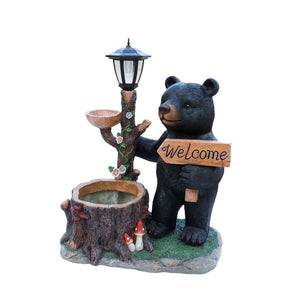 English Elm Decorative Polyresin Black Bear Solar Lantern Planter for Outdoor Garden Lawn W5398P487668