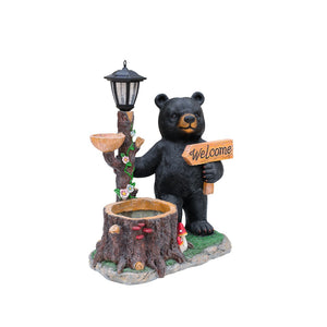 English Elm Decorative Polyresin Black Bear Solar Lantern Planter for Outdoor Garden Lawn W5398P487668