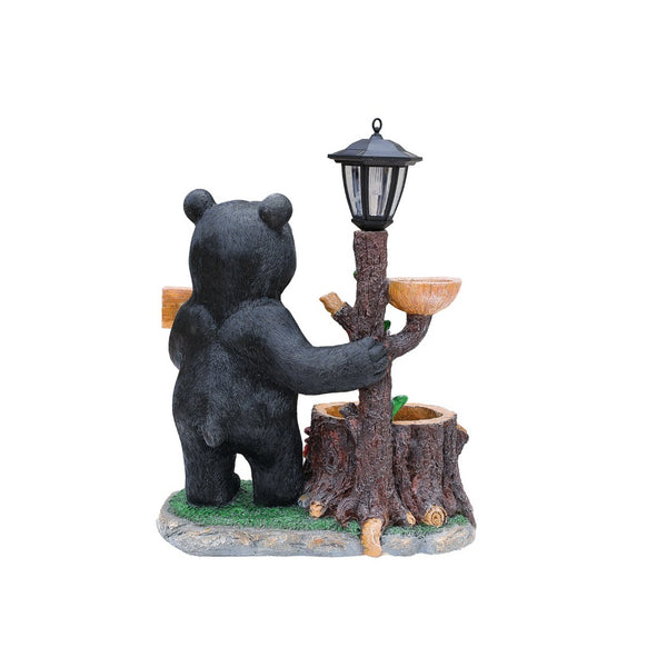 English Elm Decorative Polyresin Black Bear Solar Lantern Planter for Outdoor Garden Lawn W5398P487668