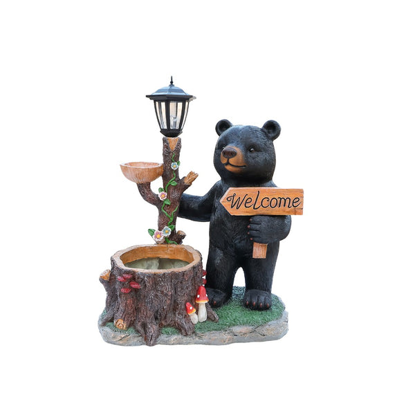 English Elm Decorative Polyresin Black Bear Solar Lantern Planter for Outdoor Garden Lawn W5398P487668