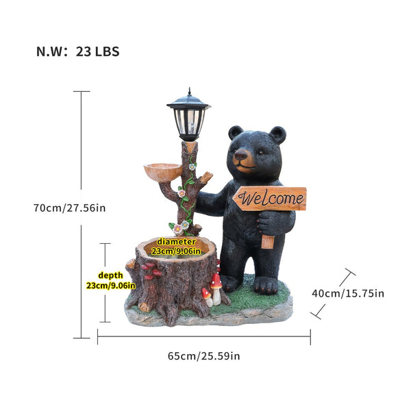 English Elm Decorative Polyresin Black Bear Solar Lantern Planter for Outdoor Garden Lawn W5398P487668