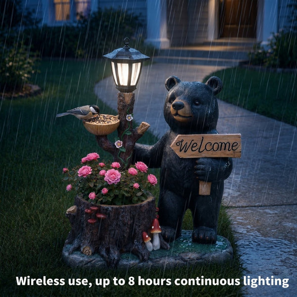 English Elm Decorative Polyresin Black Bear Solar Lantern Planter for Outdoor Garden Lawn W5398P487668