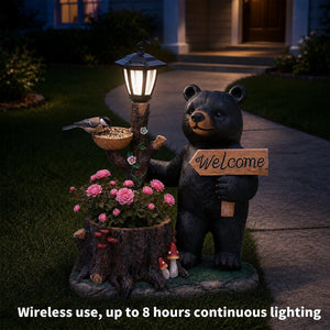 English Elm Decorative Polyresin Black Bear Solar Lantern Planter for Outdoor Garden Lawn W5398P487668