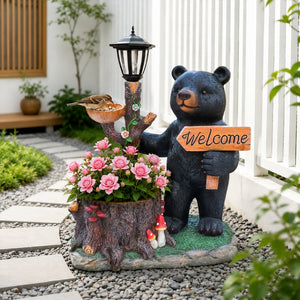 English Elm Decorative Polyresin Black Bear Solar Lantern Planter for Outdoor Garden Lawn W5398P487668