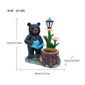 English Elm Standing Bear Polyresin Outdoor Planter with Solar Lantern for Rustic Porch Decor W5398P487669