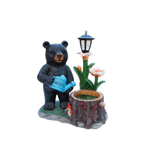 English Elm Standing Bear Polyresin Outdoor Planter with Solar Lantern for Rustic Porch Decor W5398P487669