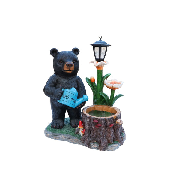 English Elm Standing Bear Polyresin Outdoor Planter with Solar Lantern for Rustic Porch Decor W5398P487669