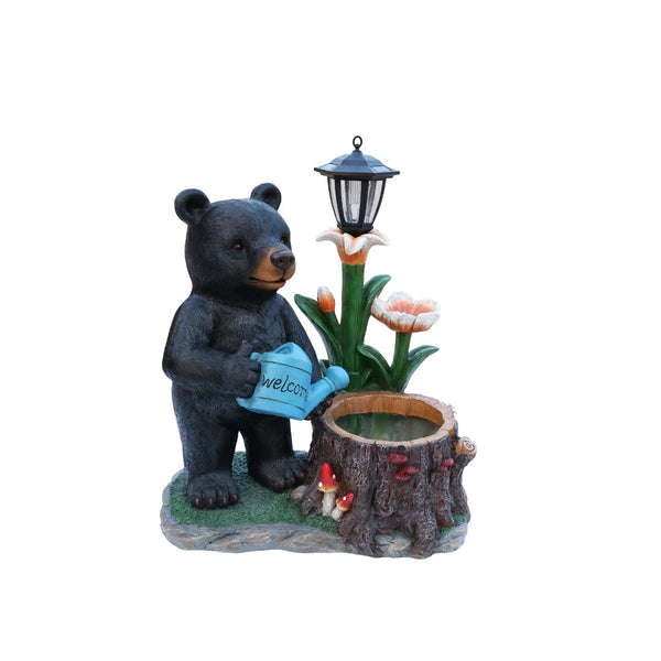 English Elm Standing Bear Polyresin Outdoor Planter with Solar Lantern for Rustic Porch Decor W5398P487669