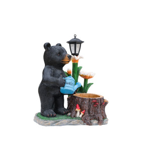 English Elm Standing Bear Polyresin Outdoor Planter with Solar Lantern for Rustic Porch Decor W5398P487669