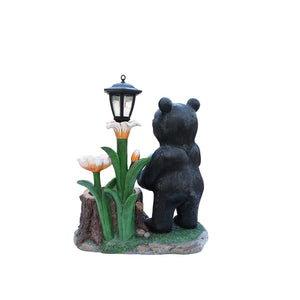 English Elm Standing Bear Polyresin Outdoor Planter with Solar Lantern for Rustic Porch Decor W5398P487669