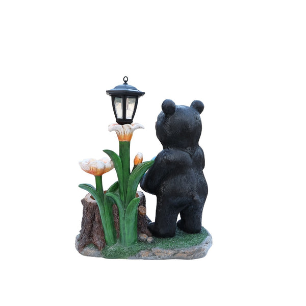 English Elm Standing Bear Polyresin Outdoor Planter with Solar Lantern for Rustic Porch Decor W5398P487669