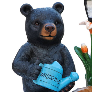 English Elm Standing Bear Polyresin Outdoor Planter with Solar Lantern for Rustic Porch Decor W5398P487669