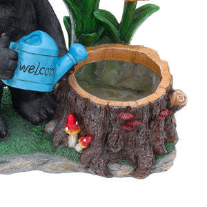 English Elm Standing Bear Polyresin Outdoor Planter with Solar Lantern for Rustic Porch Decor W5398P487669