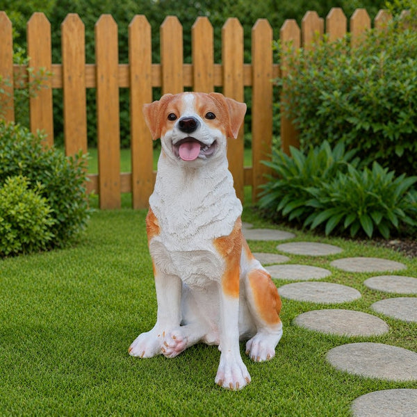 English Elm Lifelike Hound Dog Resin Statue Hand-painted Sculpture for Garden or Home Decor W5398P496064