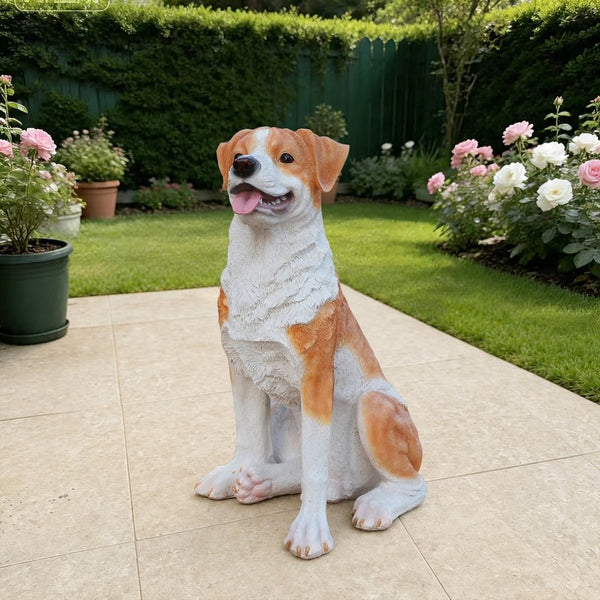 English Elm Lifelike Hound Dog Resin Statue Hand-painted Sculpture for Garden or Home Decor W5398P496064