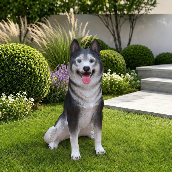 English Elm Lifelike Husky Statue Hand-Painted Resin Figurine for Garden Patio and Home Decor W5398P496066