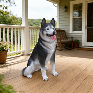 English Elm Lifelike Husky Statue Hand-Painted Resin Figurine for Garden Patio and Home Decor W5398P496066