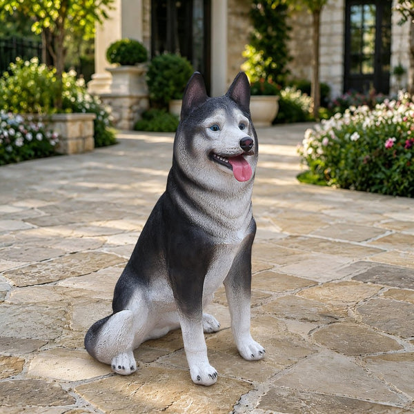 English Elm Lifelike Husky Statue Hand-Painted Resin Figurine for Garden Patio and Home Decor W5398P496066