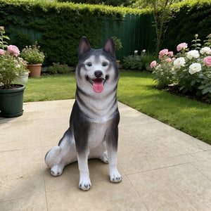 English Elm Lifelike Husky Statue Hand-Painted Resin Figurine for Garden Patio and Home Decor W5398P496066