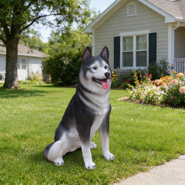English Elm Lifelike Husky Statue Hand-Painted Resin Figurine for Garden Patio and Home Decor W5398P496066