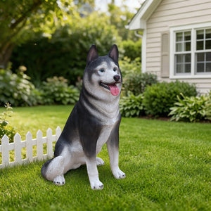 English Elm Lifelike Husky Statue Hand-Painted Resin Figurine for Garden Patio and Home Decor W5398P496066