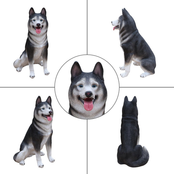 English Elm Lifelike Husky Statue Hand-Painted Resin Figurine for Garden Patio and Home Decor W5398P496066