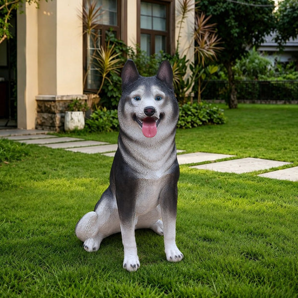 English Elm Lifelike Husky Statue Hand-Painted Resin Figurine for Garden Patio and Home Decor W5398P496066