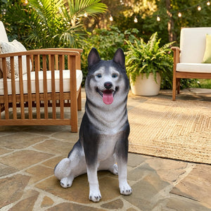 English Elm Lifelike Husky Statue Hand-Painted Resin Figurine for Garden Patio and Home Decor W5398P496066
