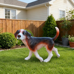 English Elm Lifelike Beagle Resin Figurine Hand-Painted Sculpture for Garden Patio or Home Display W5398P496068
