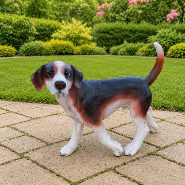 English Elm Lifelike Beagle Resin Figurine Hand-Painted Sculpture for Garden Patio or Home Display W5398P496068