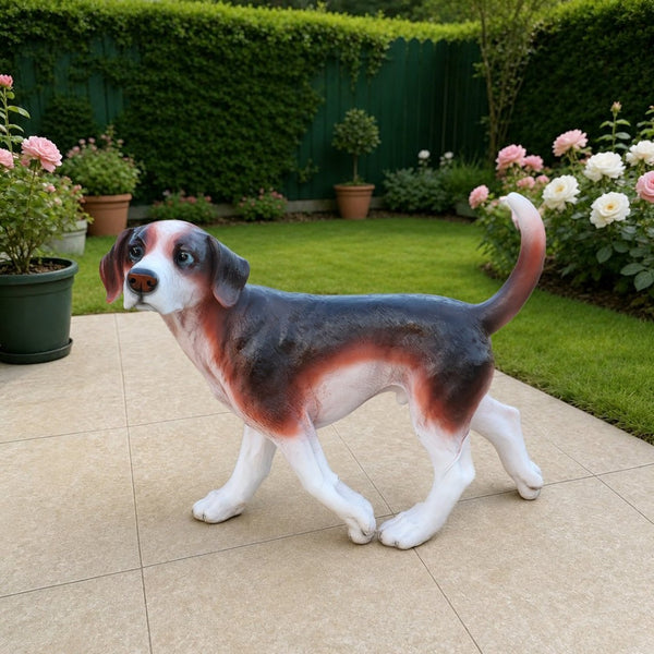 English Elm Lifelike Beagle Resin Figurine Hand-Painted Sculpture for Garden Patio or Home Display W5398P496068
