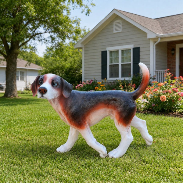 English Elm Lifelike Beagle Resin Figurine Hand-Painted Sculpture for Garden Patio or Home Display W5398P496068
