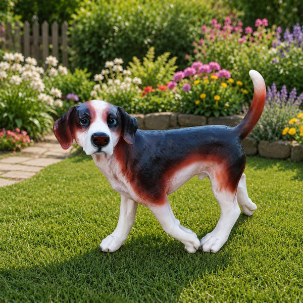 English Elm Lifelike Beagle Resin Figurine Hand-Painted Sculpture for Garden Patio or Home Display W5398P496068