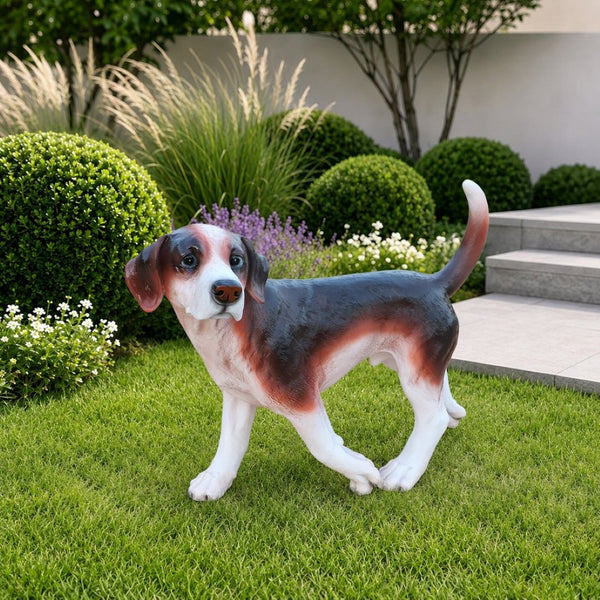 English Elm Lifelike Beagle Resin Figurine Hand-Painted Sculpture for Garden Patio or Home Display W5398P496068