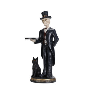 English Elm Halloween Skeleton Butler Resin Floor Statue Gothic Entryway Accent with Serving Tray W5398P520227
