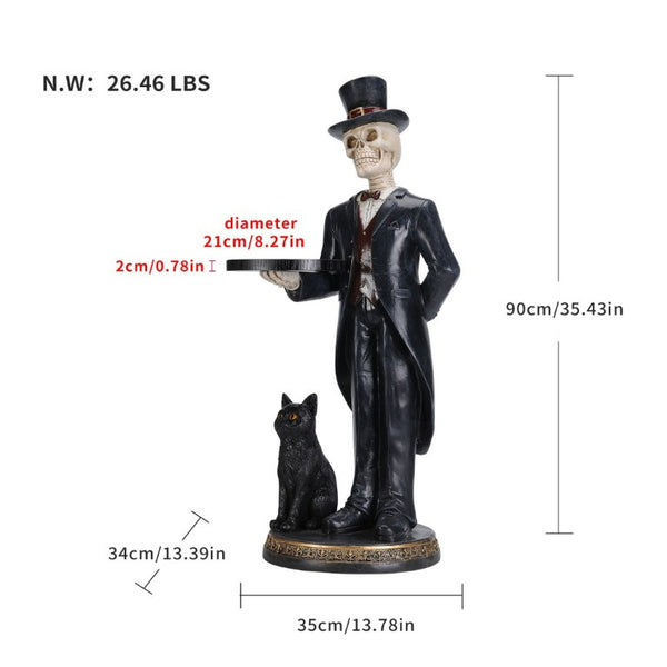 English Elm Halloween Skeleton Butler Resin Floor Statue Gothic Entryway Accent with Serving Tray W5398P520227