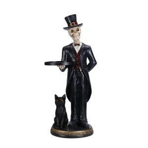English Elm Halloween Skeleton Butler Resin Floor Statue Gothic Entryway Accent with Serving Tray W5398P520227