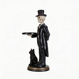 English Elm Halloween Skeleton Butler Resin Floor Statue Gothic Entryway Accent with Serving Tray W5398P520227